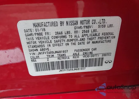 2018 Infiniti Q50 3.0T Red Sport 400 from USA, damaged, VIN JN1FV7AR9JM481607